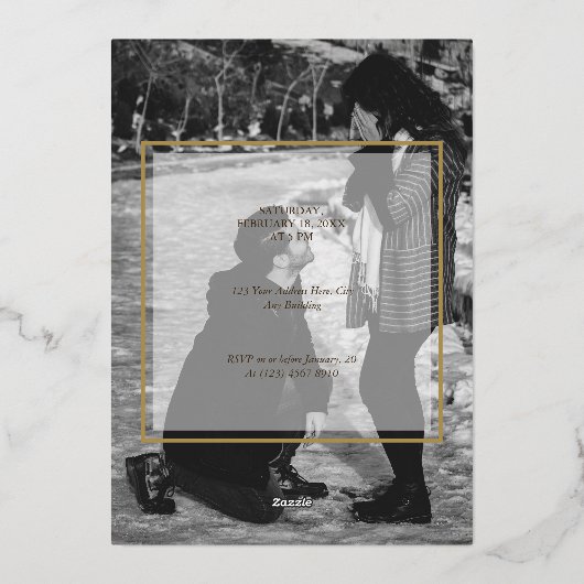 個人用の白黒フォト金ゴールドフレーム 箔招待状 (裏面)