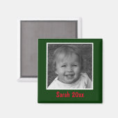 個人用の緑のあいさつカスタム文の写真と文字 マグネット (正面/裏面)
