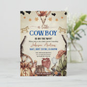 個人用の西の小さな牛の少年の赤ちゃんシャワー 招待状 (スタンド正面)