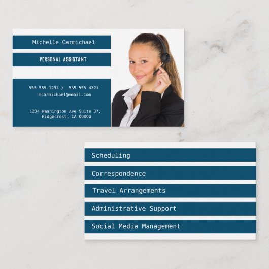 個人用アシモダンスタントのフォトブルーホワイトストライプ 名刺 (正面/裏面)