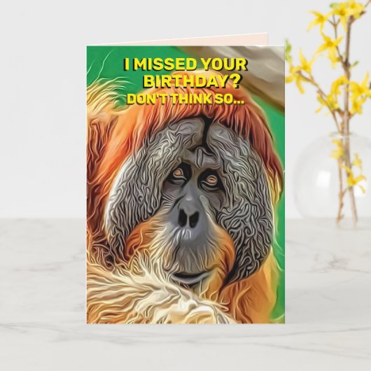 個人用オランウタンおもしろい恋しく思誕生日とメッセージ カード (黄色い花)