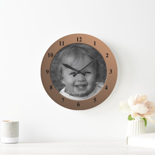 個人用カスタム写真と文字青銅枠 ラージ壁時計 (ホーム)