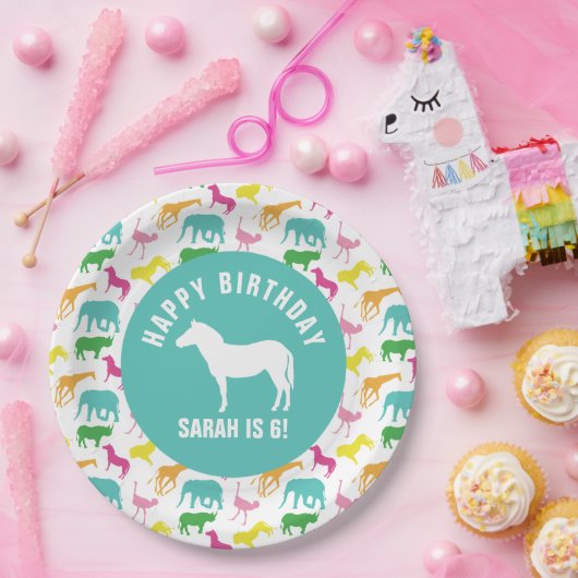 個人用ゼブラサファ名門私立校風のリアニマル誕生日 ペーパープレート (パーティー)