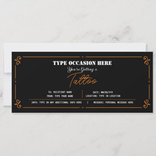 個人用タトゥーギフト券 CERTIFICATE 招待状 (正面)