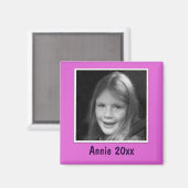 個人用ピンクのあいさつカスタム文の写真と文字 マグネット (正面/裏面)