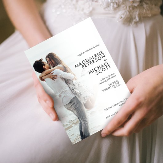 個人用フォトタイポグラフィホワイトグラデ結婚ーション 招待状