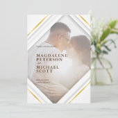 個人用フォトモダン金ゴールドフレ結婚ーム 招待状 (スタンド正面)