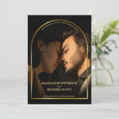 個人用フォト金ゴールドアーチフレームブラック結婚ズ 招待状 (スタンド正面)