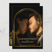 個人用フォト金ゴールドアーチフレームブラック結婚ズ 招待状 (正面/裏面)