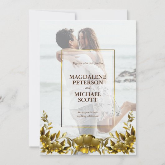 個人用フォト金ゴールドフレーム結婚式招待状 招待状 (正面)