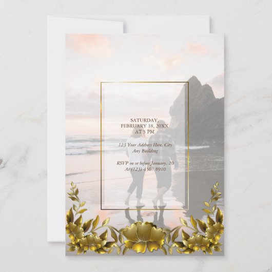 個人用フォト金ゴールドフレーム結婚式招待状 招待状 (裏面)