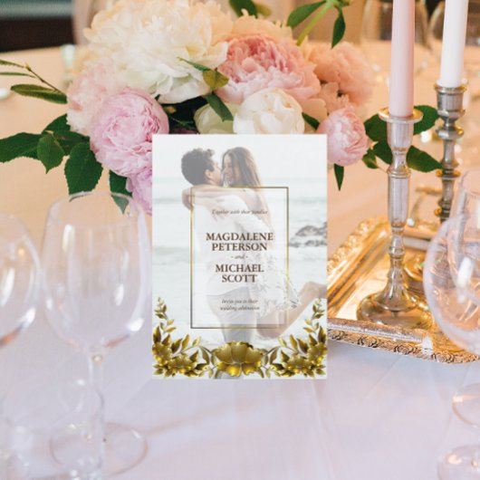 個人用フォト金ゴールドフレーム結婚式招待状 招待状