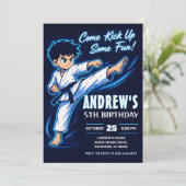 個人用ブルーネオン空手少年戦士の誕生日 招待状 (スタンド正面)