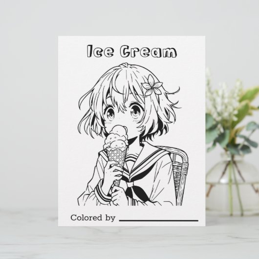 個人用ページの色子供へ付け | アイスクリームを食べたアニメガール (スタンド正面)