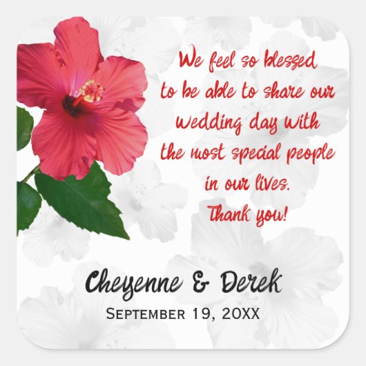 個人用メッセージハイビスカスフェイスラベル スクエアシール (正面)