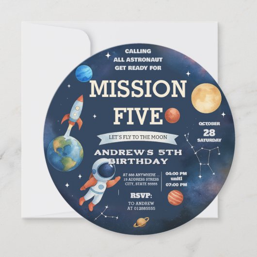 個人用宇宙飛行士 宇宙 誕生日 招待状 (正面)