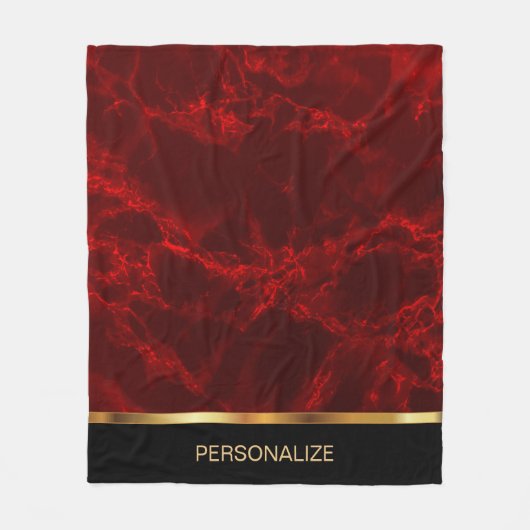 個人用深い赤大理石と金ゴールド フリースブランケット (正面)