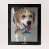 個人用犬の写真と名前/黒 ジグソーパズル (縦)