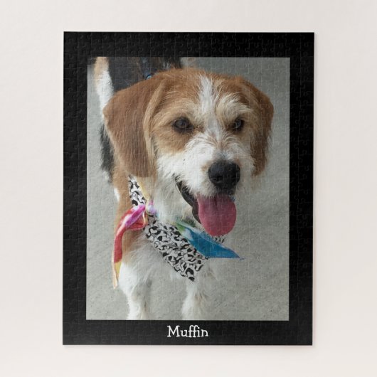 個人用犬の写真と名前/黒 ジグソーパズル (縦)