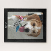 個人用犬の写真と名前/黒 ジグソーパズル (横)