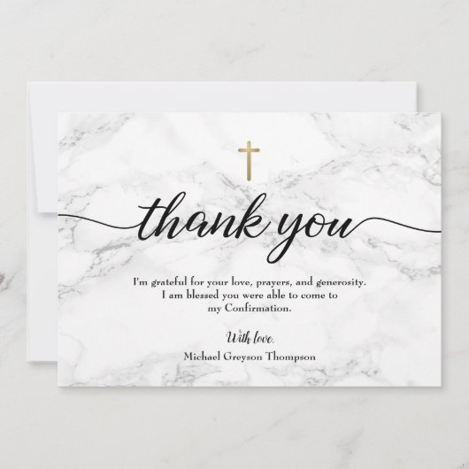 個人用設定の少年の確認の大理石金ゴールドクロス サンキューカード (正面)