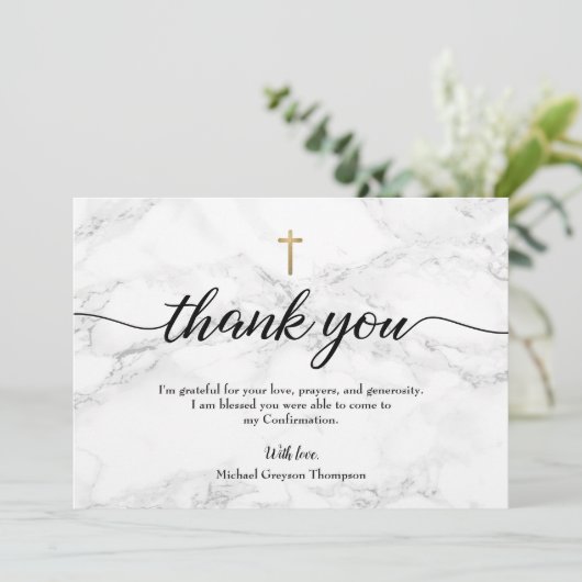 個人用設定の少年の確認の大理石金ゴールドクロス サンキューカード (スタンド正面)