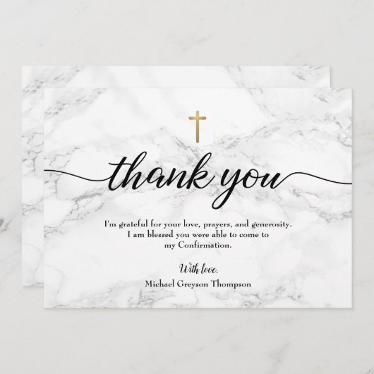 個人用設定の少年の確認の大理石金ゴールドクロス サンキューカード (正面/裏面)