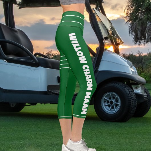 個人用設定の森の緑の白いペット名ストライプDiy カプリレギンス