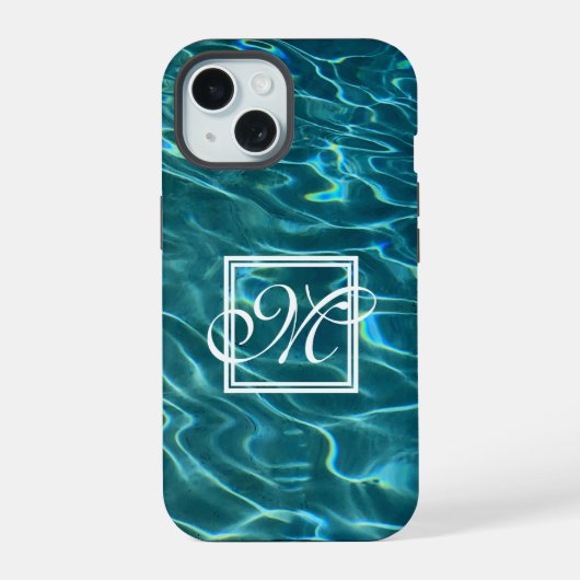 個人用設定の水模様海波モノグラム iPhone 15ケース (裏面)