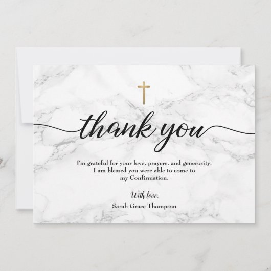 個人用設定の確認グレー大理石金ゴールドクロス サンキューカード (正面)