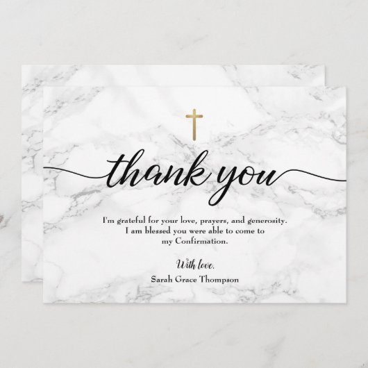 個人用設定の確認グレー大理石金ゴールドクロス サンキューカード (正面/裏面)