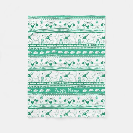 個人用設定ゴールデンガイド犬の物語パターングリーン フリースブランケット (正面)