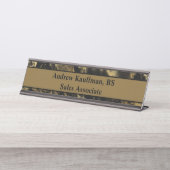 個人用設定ブラックブラウン金ゴールド大理石モダントレンディー デスクネームプレート (正面)