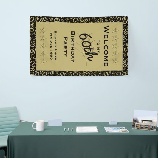 個人用設定：ようこそ60歳の誕生日パーティー-黒 横断幕 (トレードショー)