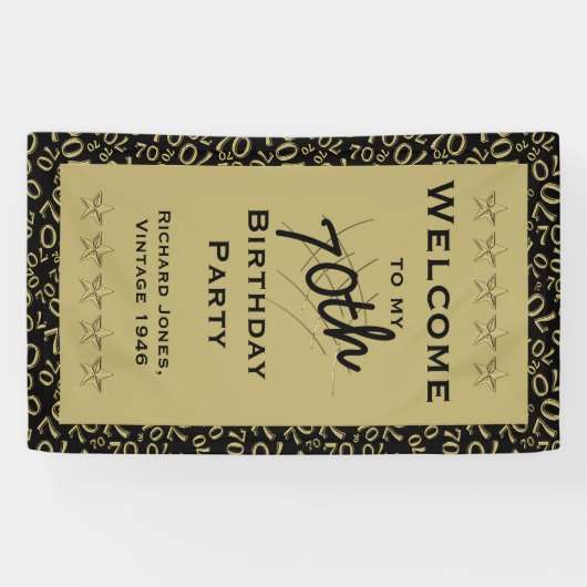 個人用設定:ようこそ70歳の誕生日パーティー-黒 横断幕 (横)