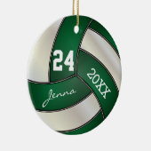 個人用設定 – ダークグリーンとホワイトバレーボール セラミックオーナメント (右)