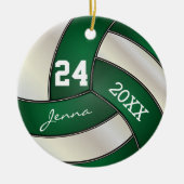 個人用設定 – ダークグリーンとホワイトバレーボール セラミックオーナメント (正面)