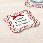 個人用設定:ハッピーバースデーレッドローゼズパターン ペーパーコースター (アングル)