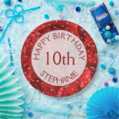 個人用設定："ハッピーバースデー"赤のテクスチャ ペーパープレート (パーティー)