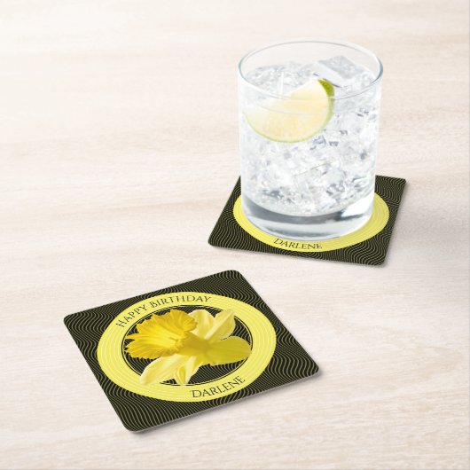 個人用設定： 花の写真イエローダフォディル スクエアペーパーコースター (インサイチュ)