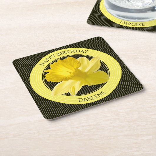 個人用設定： 花の写真イエローダフォディル スクエアペーパーコースター (アングル)