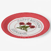 個人用設定： 誕生日レッドローズ花の写真 ペーパープレート (アングル)