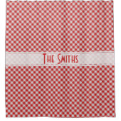 個人用設定: 赤いギンガムチェック対角線パターン シャワーカーテン (正面)