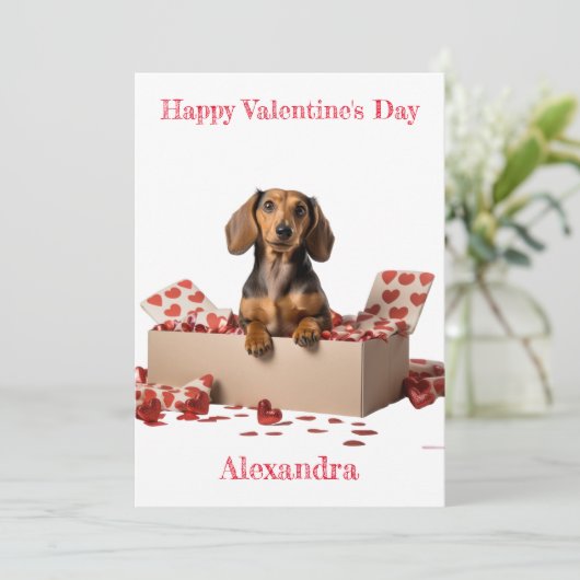 個人用設定DachshundハートボックスValentine シーズンカード (スタンド正面)