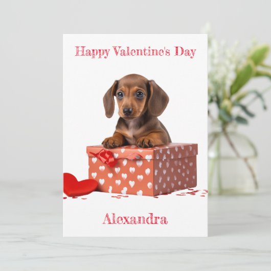 個人用設定Dachshund子犬のハートボックスバレンタイン シーズンカード (スタンド正面)