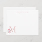 個人用赤面ピンクフローラ文字名モノグラム ノートカード (正面/裏面)