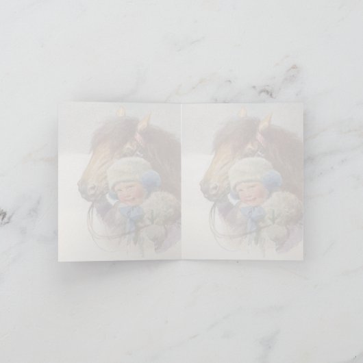 個人的で旧式な冬の子馬の芸術のメッセージカードカード カード (内部)