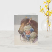 個人的で旧式な冬の子馬の芸術のメッセージカードカード カード (黄色い花)