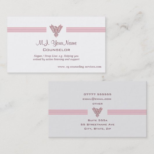 個人的なカウンセラーの贅沢のストライプな、ピンクのフェニックス 名刺 (正面/裏面)