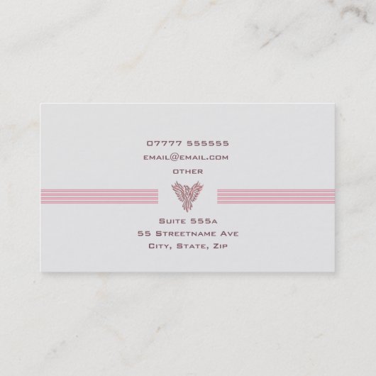個人的なカウンセラーの贅沢のストライプな、ピンクのフェニックス 名刺 (裏面)